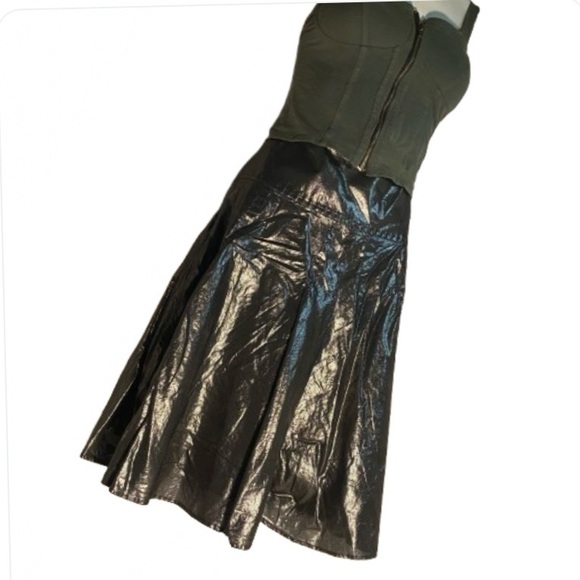 Roberta Scarpa Women's Gun Metallic Grey Pleated Ruffle Skirt Made in Italy - Picture 3 of 10